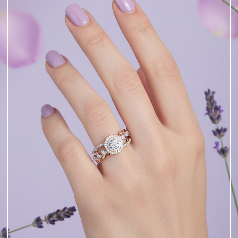 Model Hand - Smaller Double Halo Vine Ring