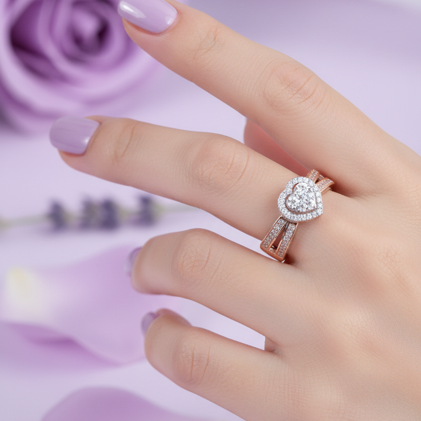 Model Hand - Triple Split Band Heart Ring