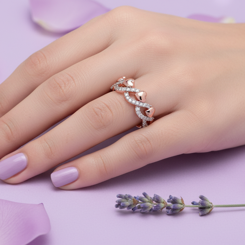 Model Hand Wearing Heart Crown Ring