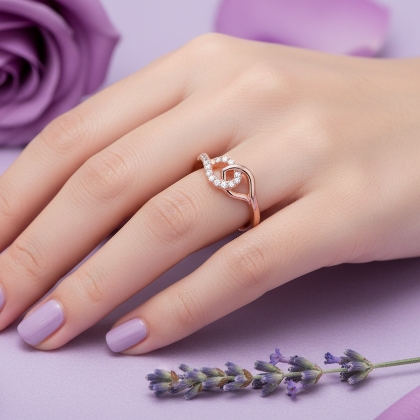 Model Hand Wearing Open Heart Ring