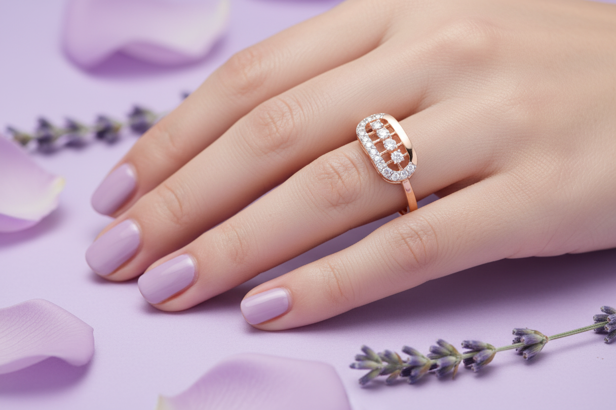 Model Hand Wearing Oval Frame Diamond Ring