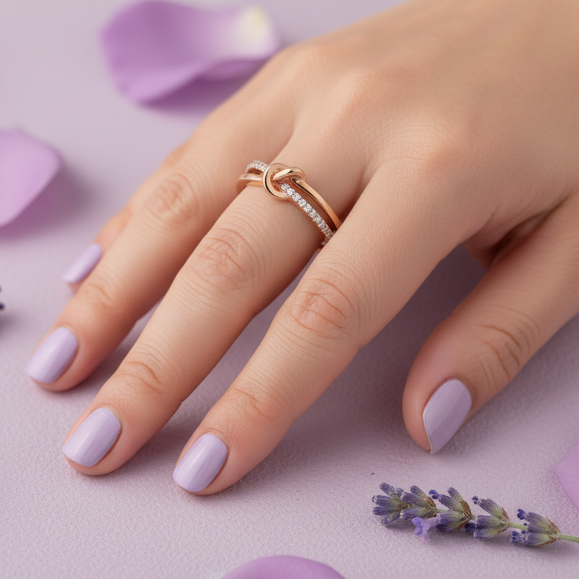 Model Hand Wearing Rose Gold Knot Ring