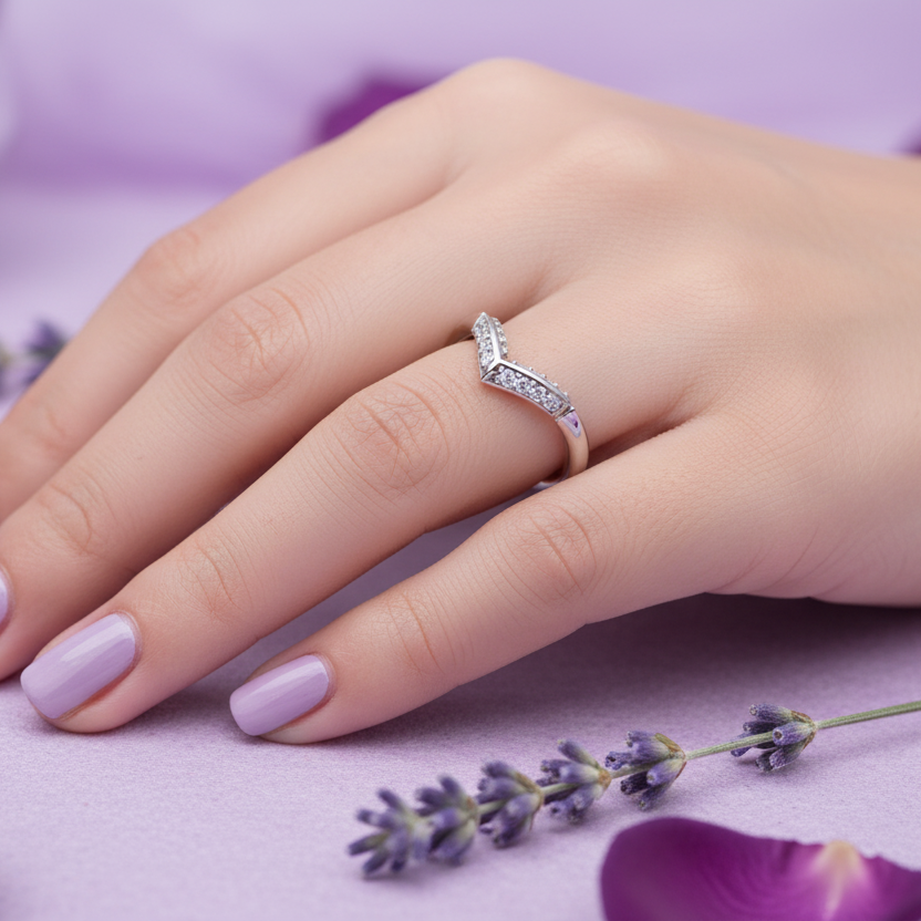 Model Hand Wearing V-Chevron Diamond Ring