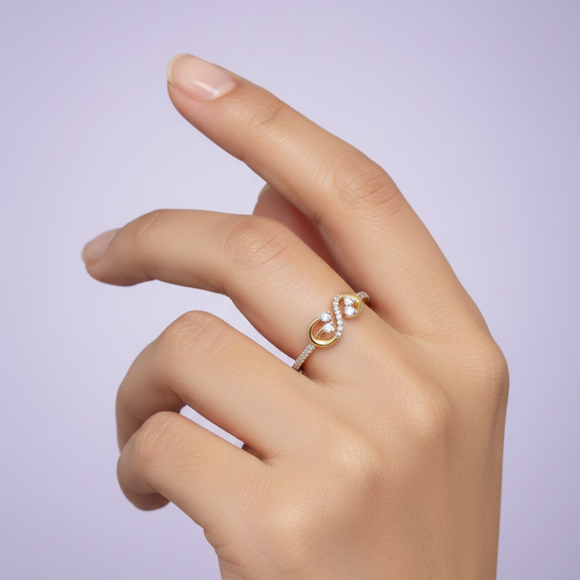 Model Hand - Yellow Gold Infinity Ring