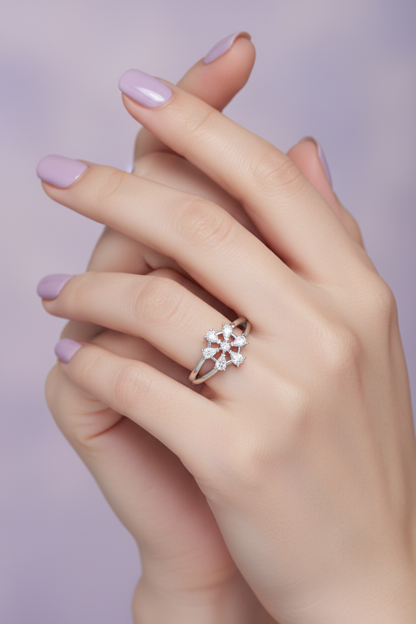 Model Wearing Snowflake Ring