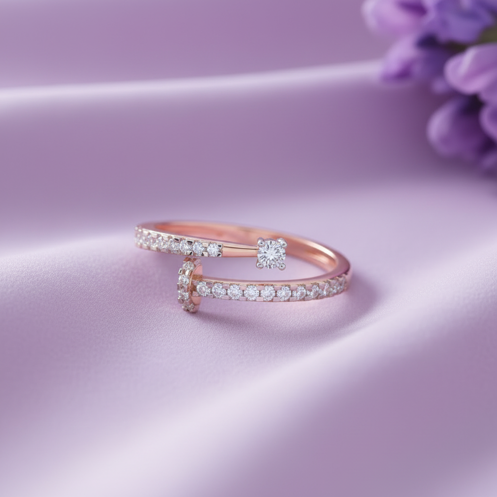 Open Cuff Double Pavé Ring - Lavender Silk Angled