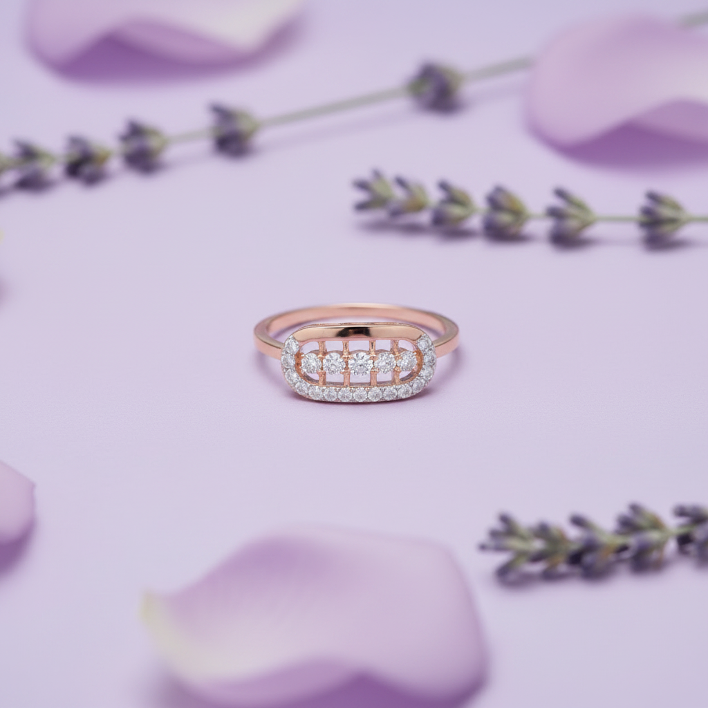 Oval Cage Frame Ring - Lavender