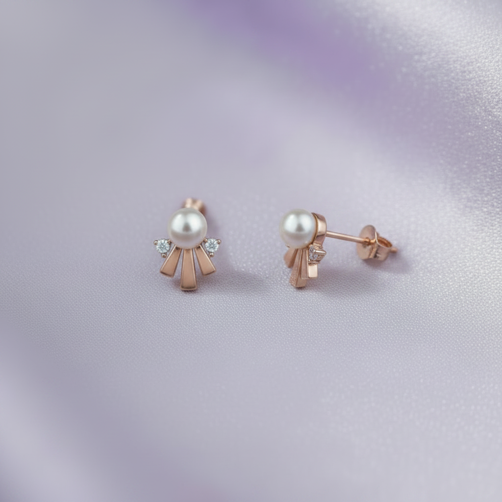 Pearl & Diamond Fan Studs – Lavender Silk