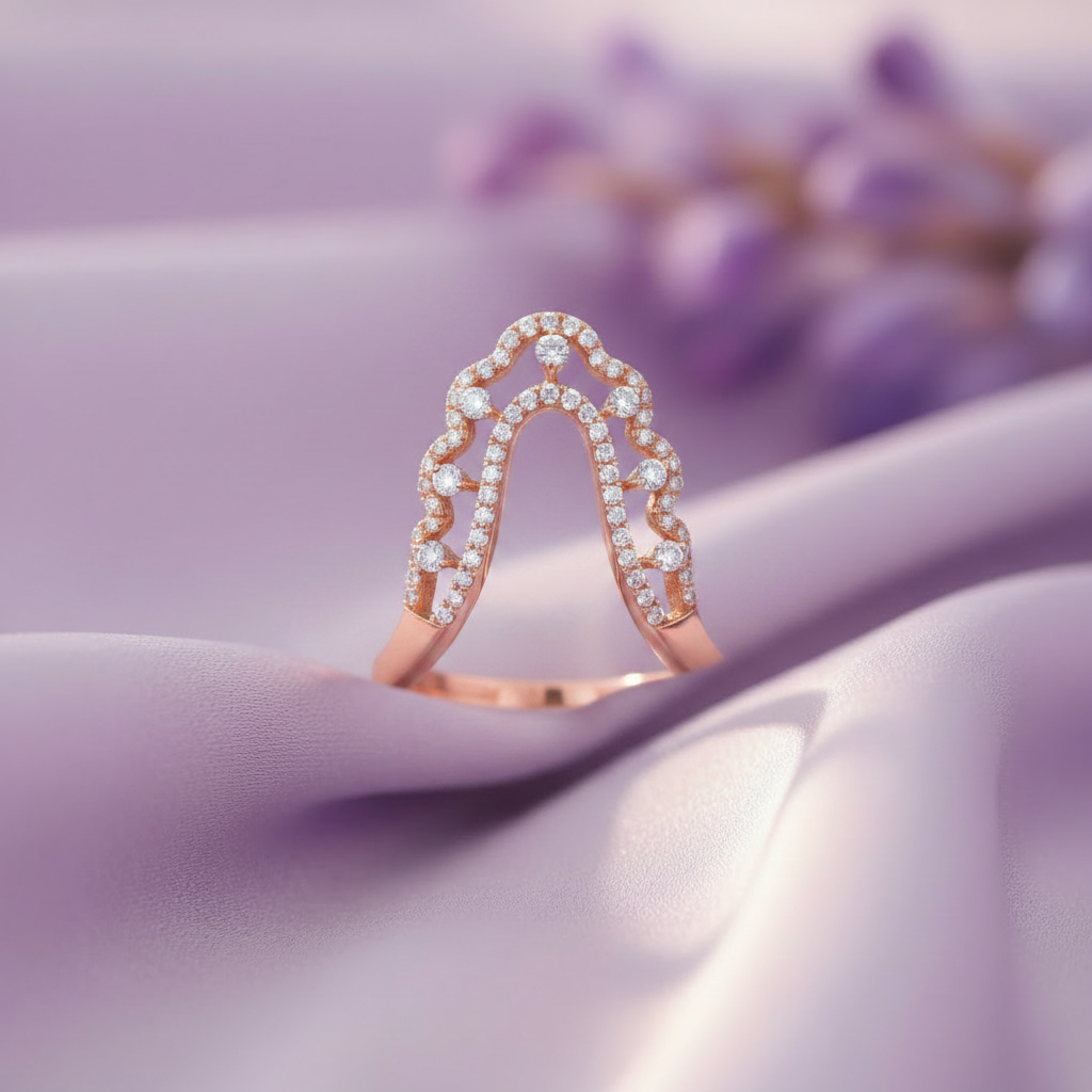 Rose Gold Arch Crown Ring - Lavender Silk