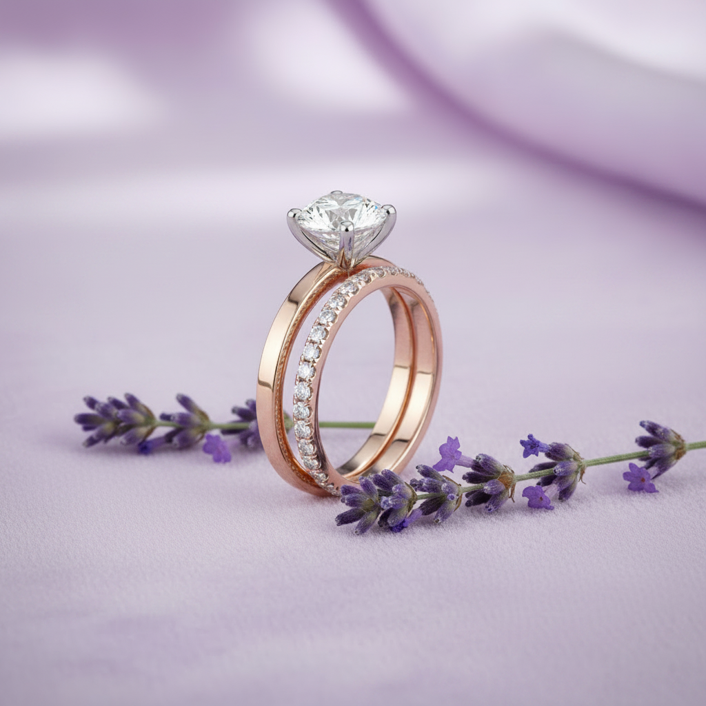 Rose Gold Bridal Set on Lavender
