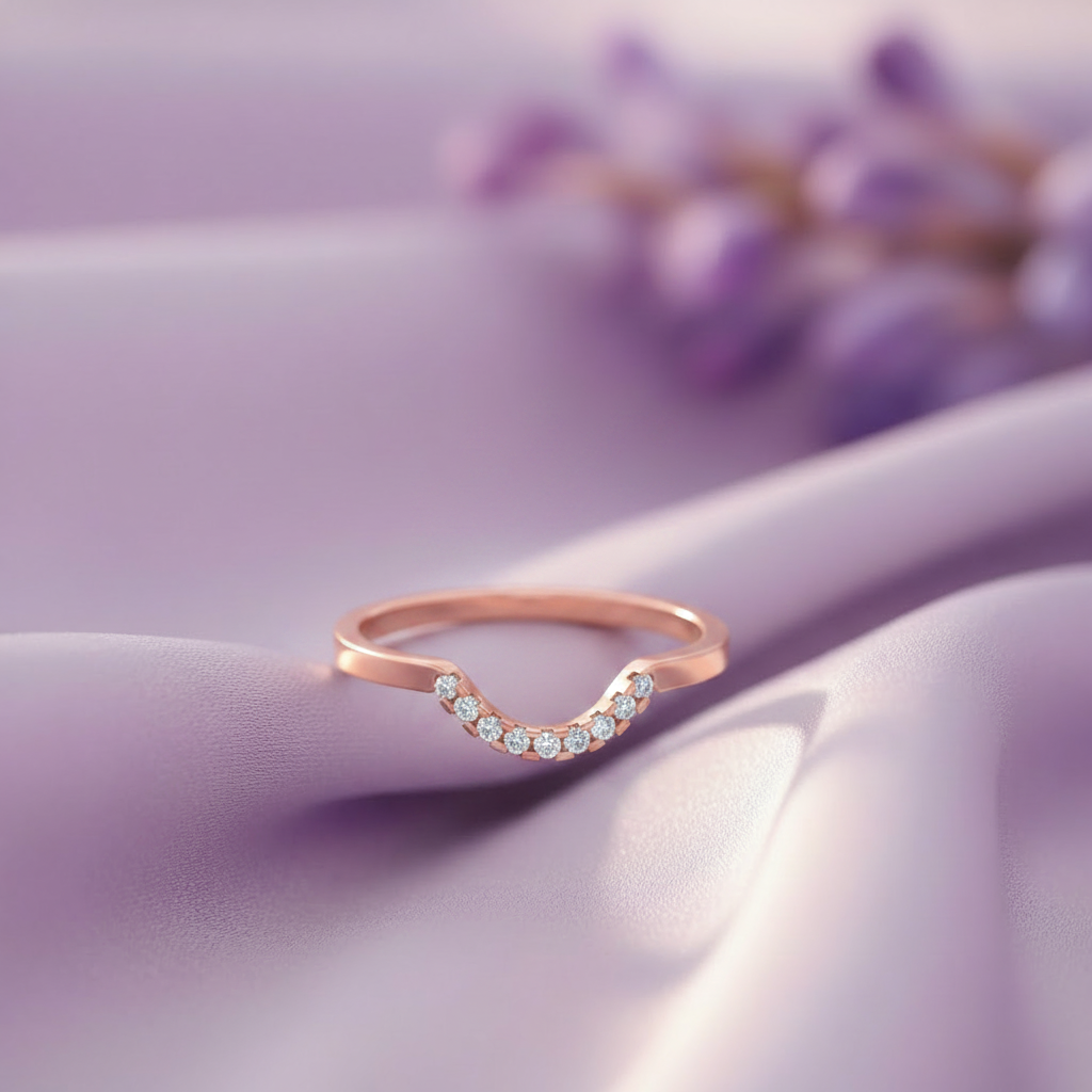 Rose Gold Curved Diamond Band - Lavender Silk Front