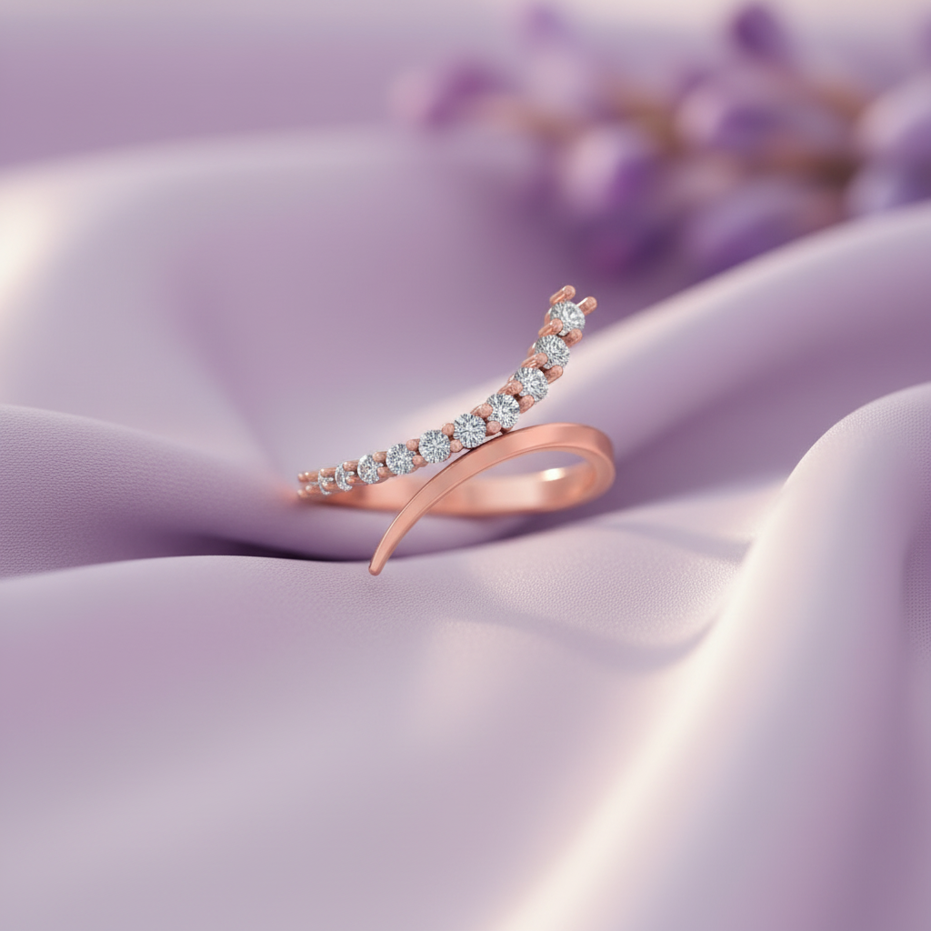 Rose Gold Diagonal Sweep Ring - Lavender Silk Front
