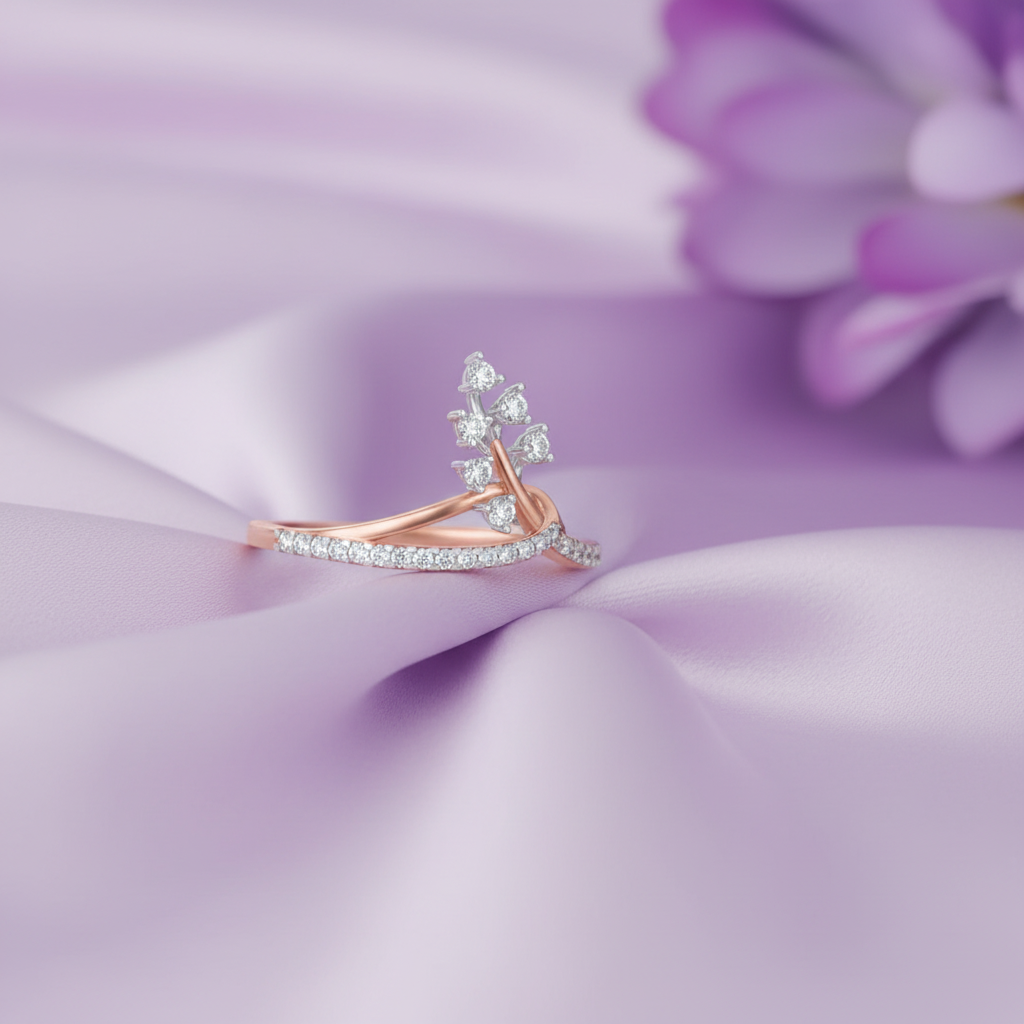 Rose Gold Diamond Spray Ring - Lavender Silk Angled
