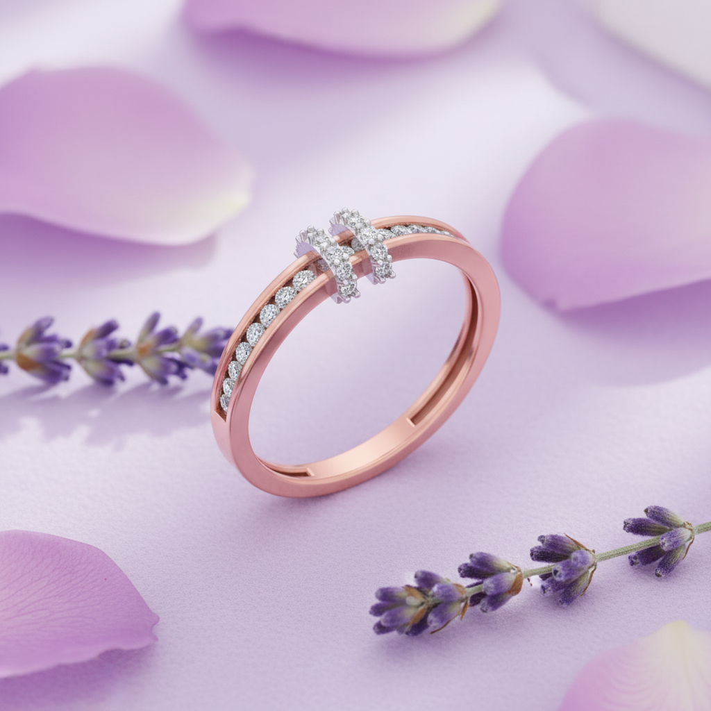 Rose Gold Double Band Ring on Lavender