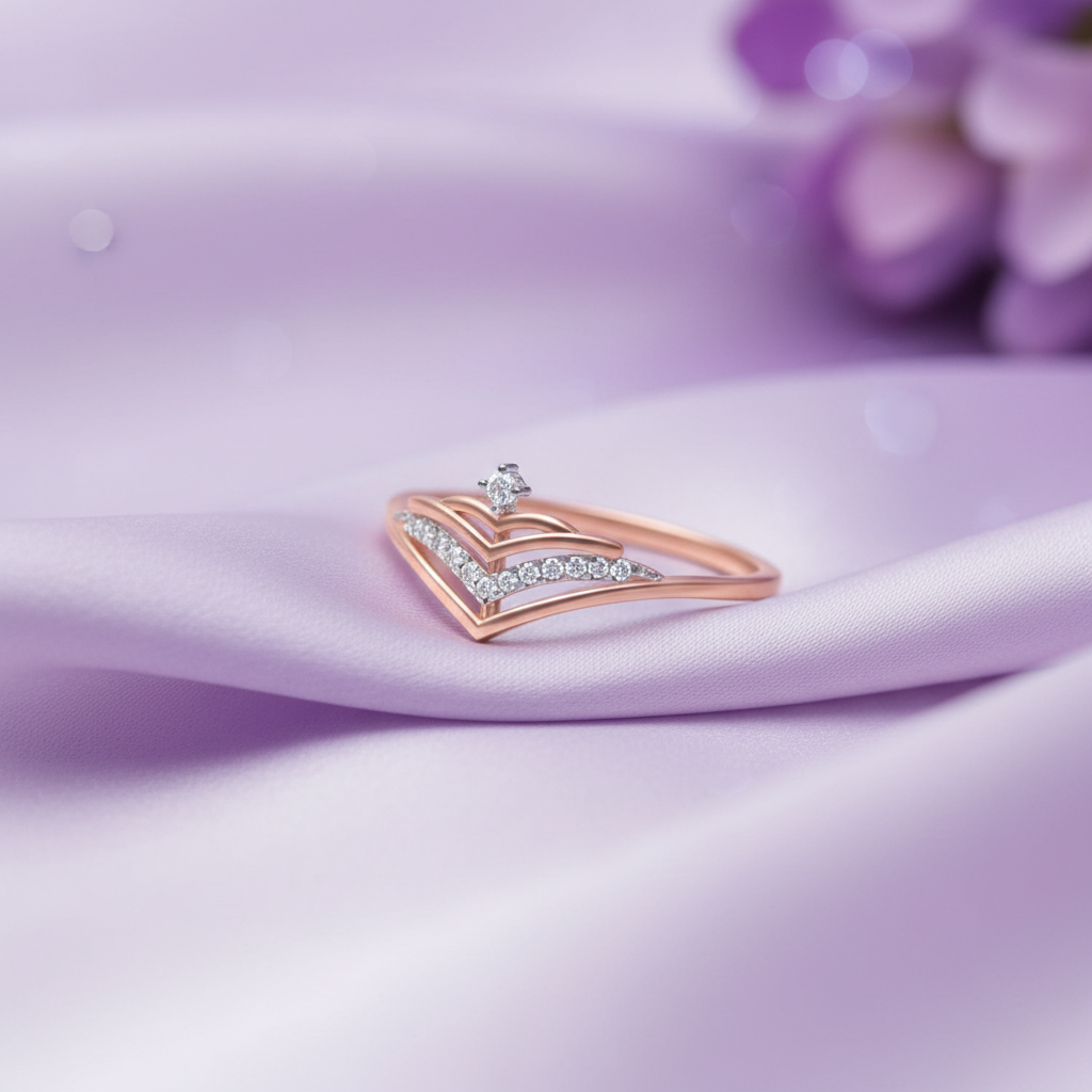 Rose Gold Double Chevron Crown Ring - Lavender Silk Angled