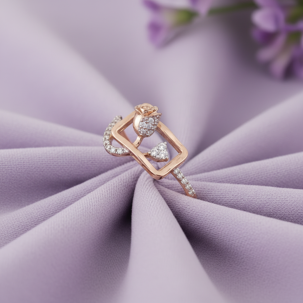 Rose gold frame ring upright lavender