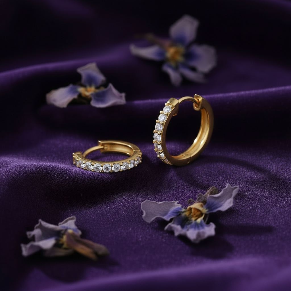 Rose Gold Hoops – Purple Velvet