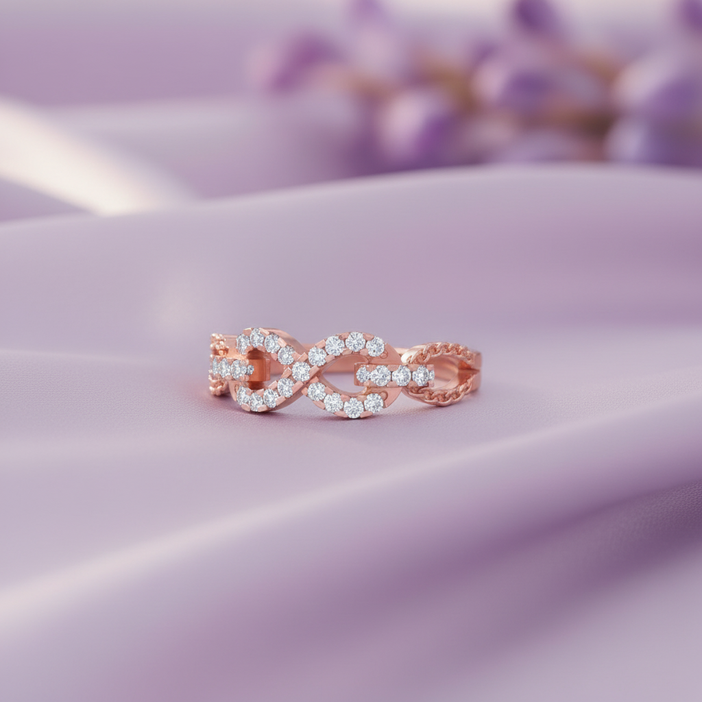 Rose Gold Infinity Ring Lavender Style 1