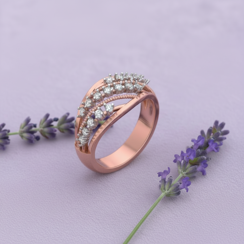 Rose Gold Multi-Row Ring on Lavender