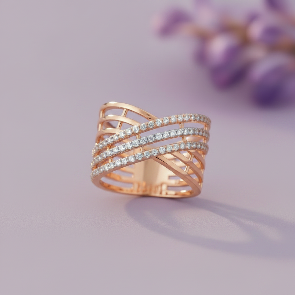 Rose Gold Multi-Strand Crossover Band - Lavender Silk Angled