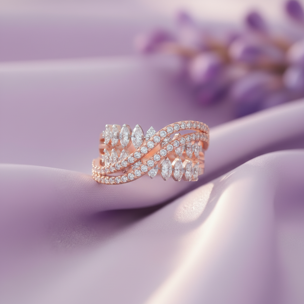 Rose Gold Multi-Strand Marquise Ring - Lavender Silk Front