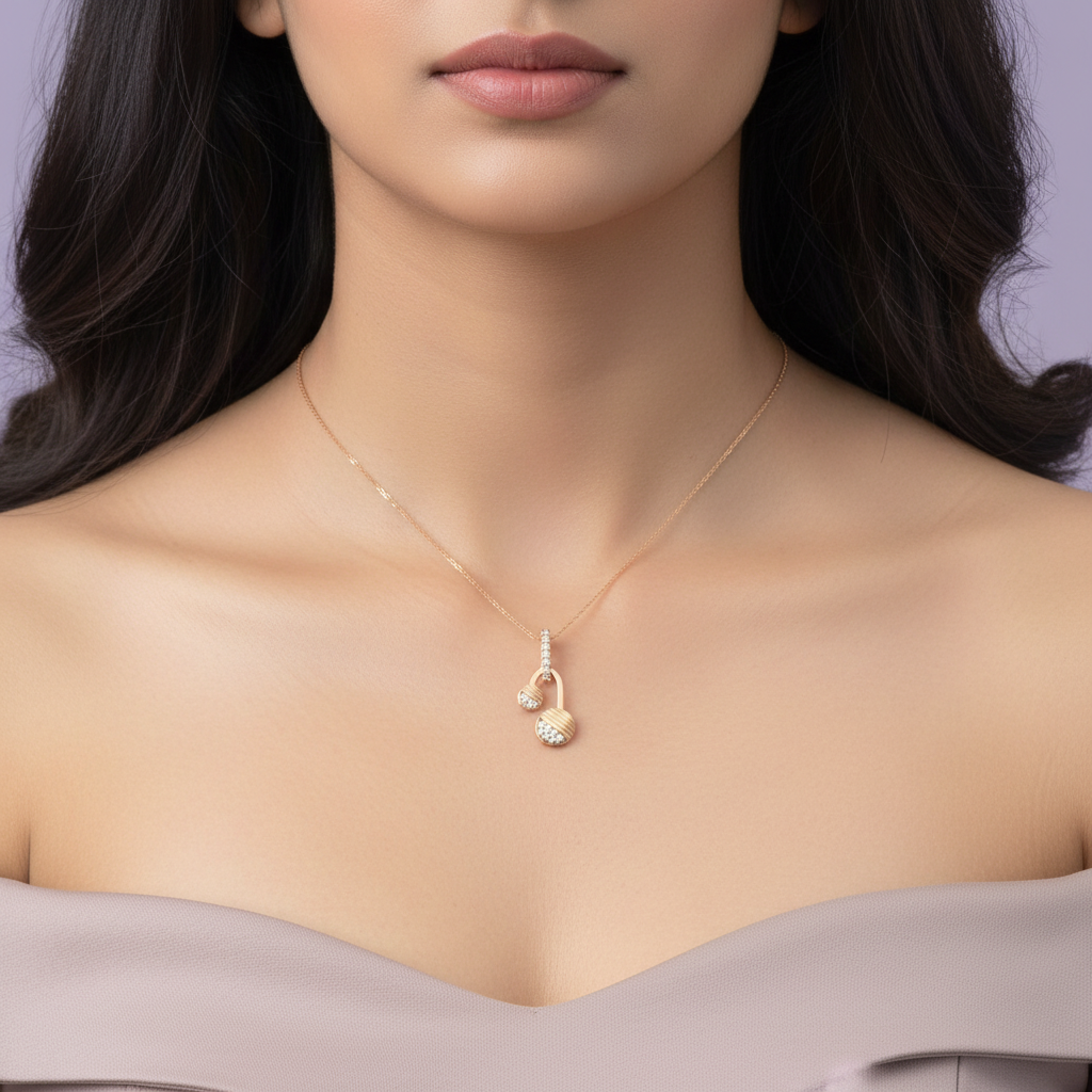 Rose Gold Padlock Pendant - Extra Small Close Neck View