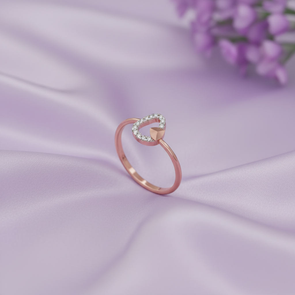 Rose gold triangle ring standing lavender