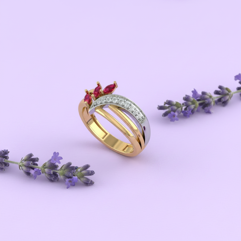 Ruby Marquise Triple Bypass Ring - Lavender