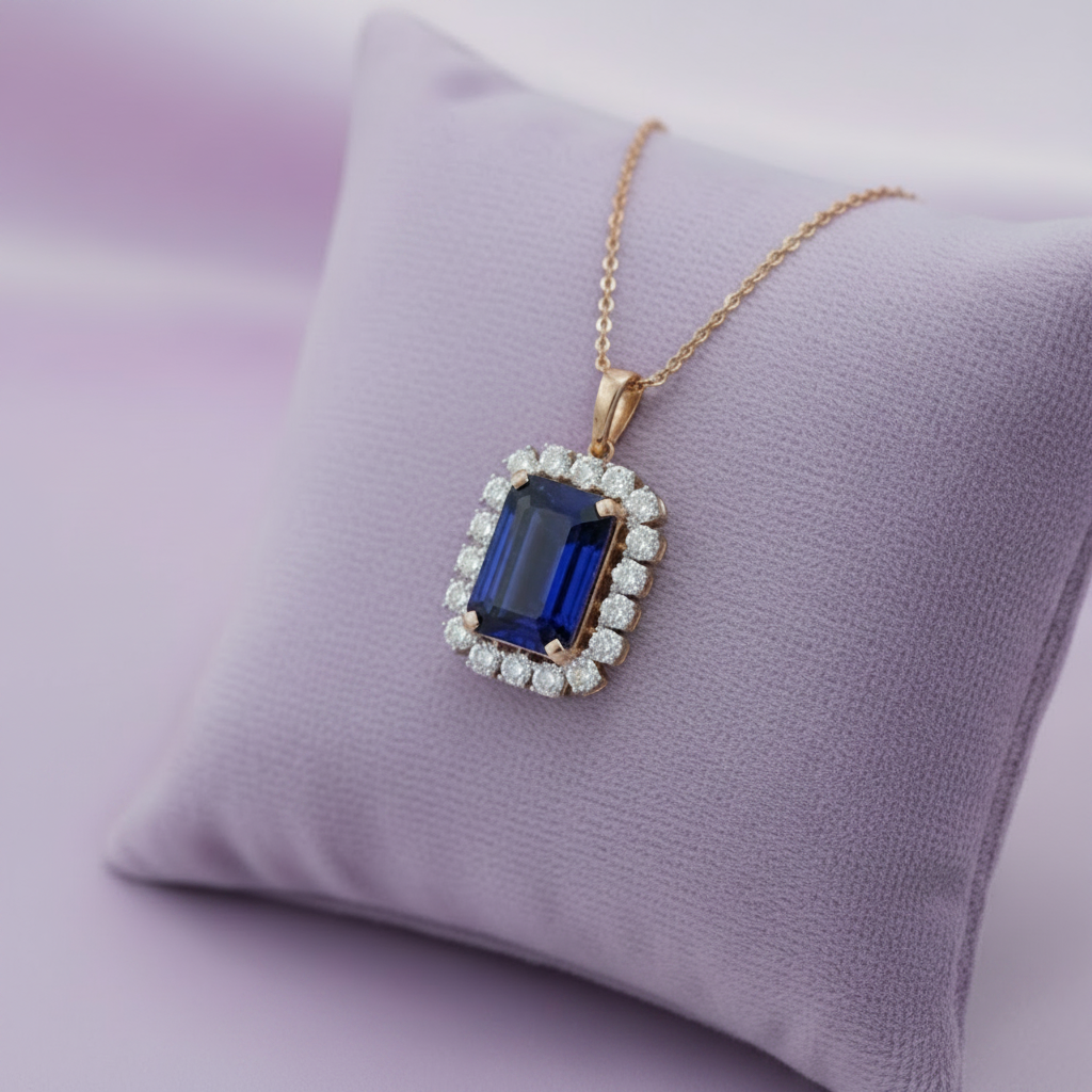 Sapphire pendant - lavender cushion 1