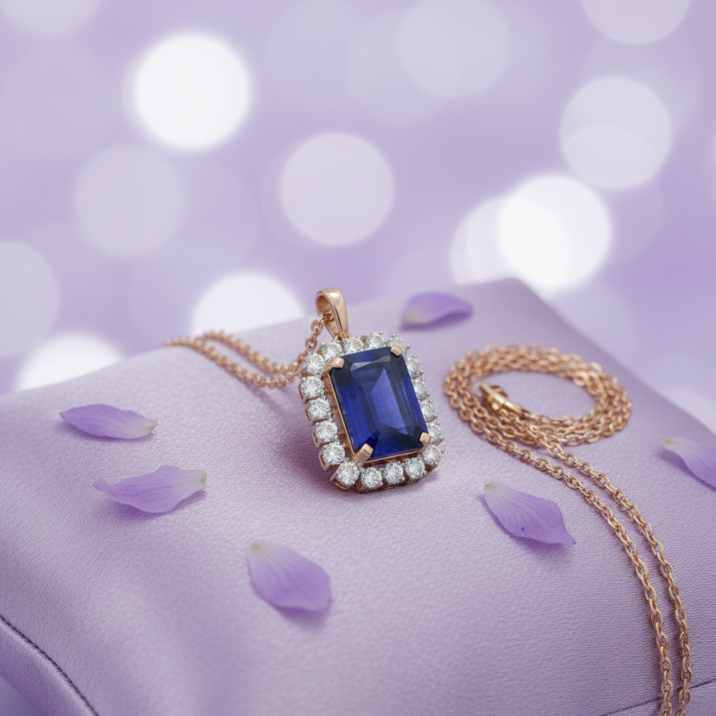 Sapphire pendant - lavender cushion 2