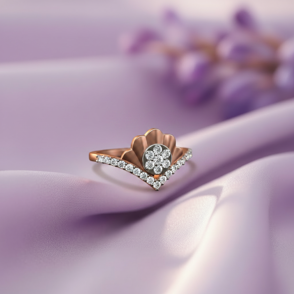 Shell Fan Crown Ring - Lavender Silk Front
