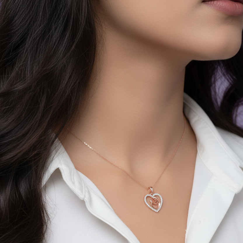 Side Neck Profile - Tiny Heart Pendant with White Shirt