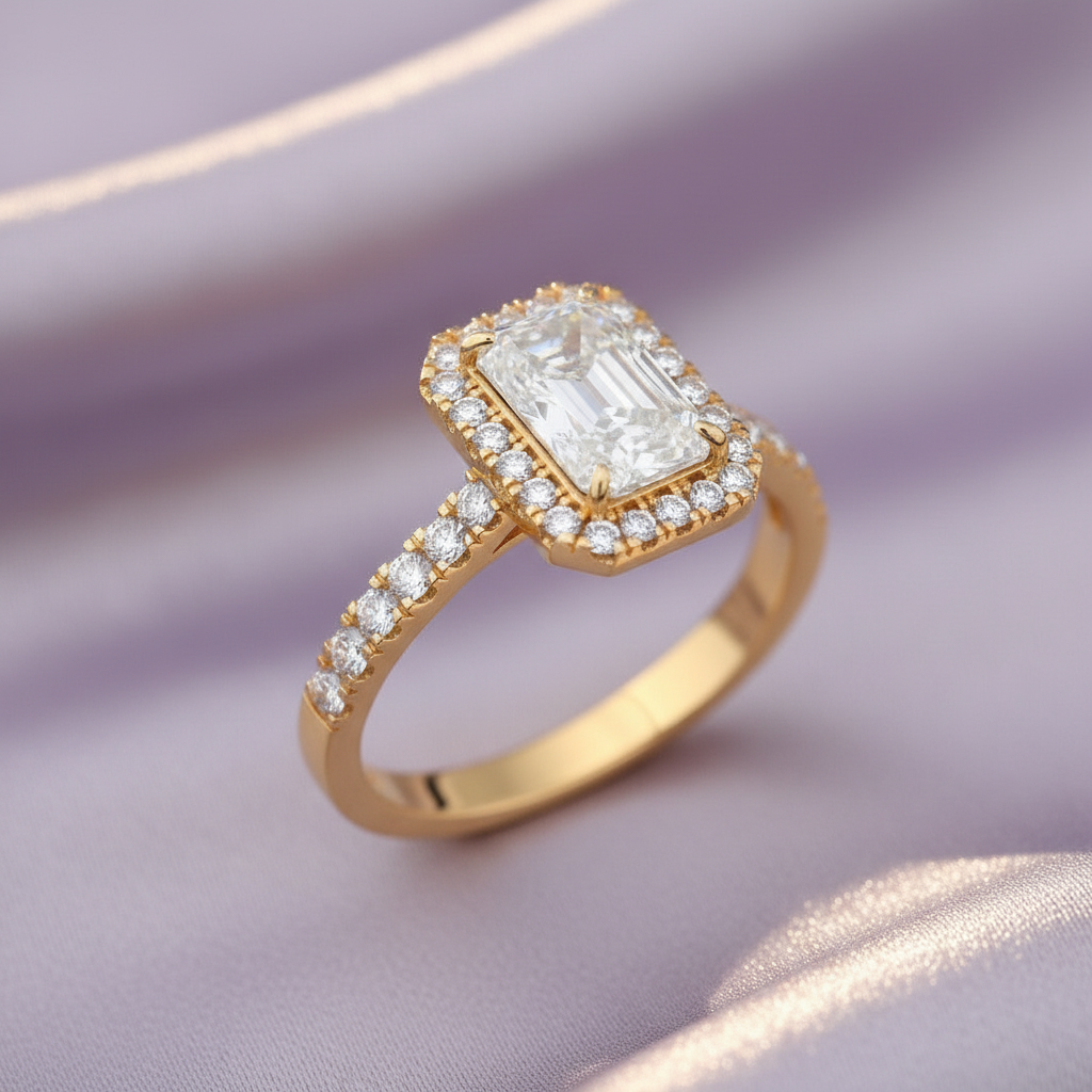 SLR00481 Emerald Halo Ring - Lavender Angled