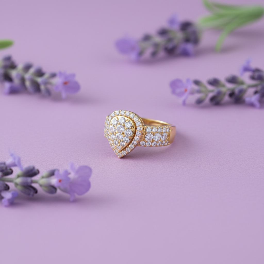 SLR00838 Pear Halo Ring - Smooth Lavender Angled View