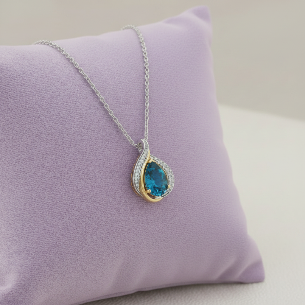Small 925 Silver Ocean Drop Gem Pendant on Lavender Cushion