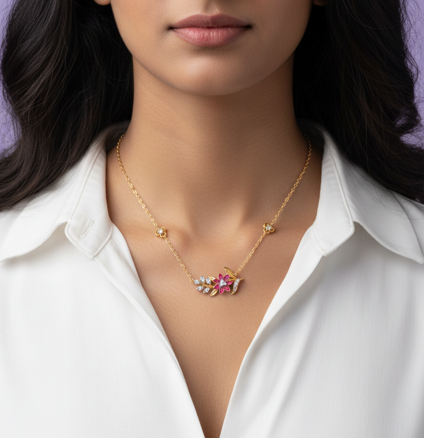 Small Floral Pendant - Model Neck