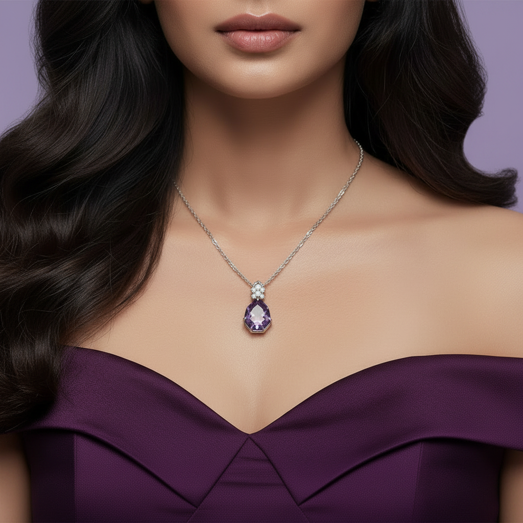Smaller Amethyst Pendant - Close Neck View