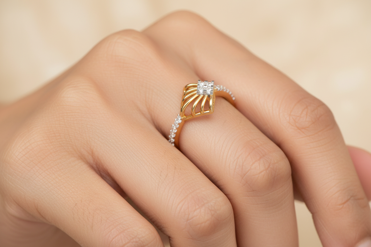 Smaller Center Fan Ring on Finger