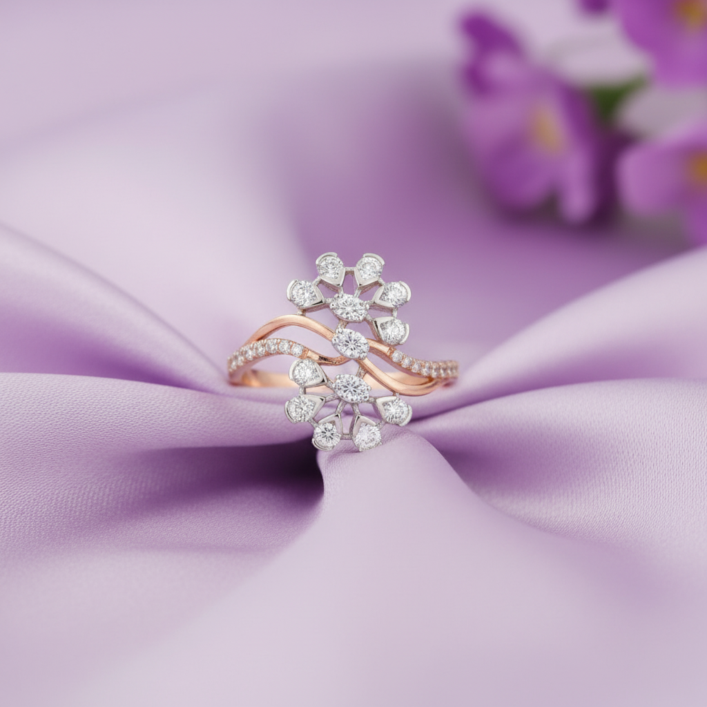 Snowflake Cluster Double Wave Ring - Lavender Silk Front