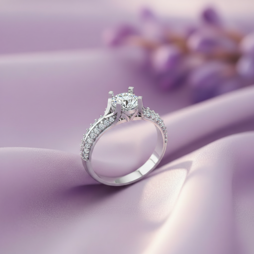 Split Shank Pavé Solitaire Ring - Lavender Silk Front