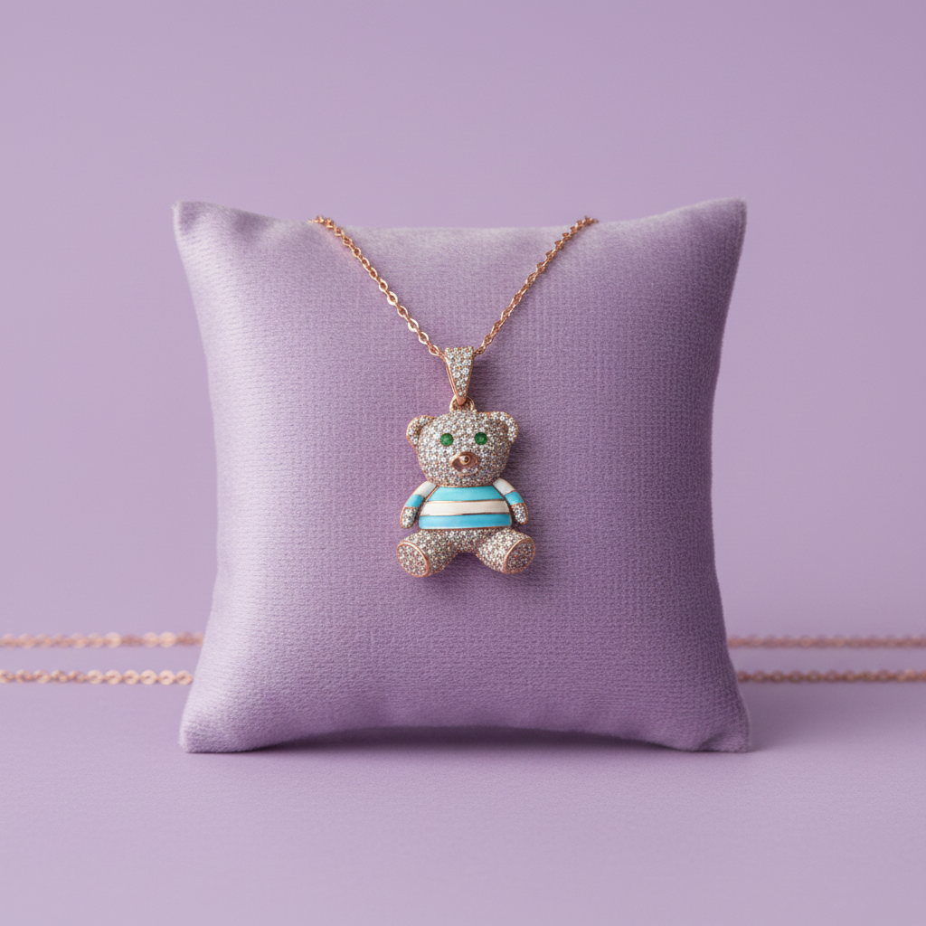 Teddy Bear Pendant on Lavender Cushion - Fresh Attempt