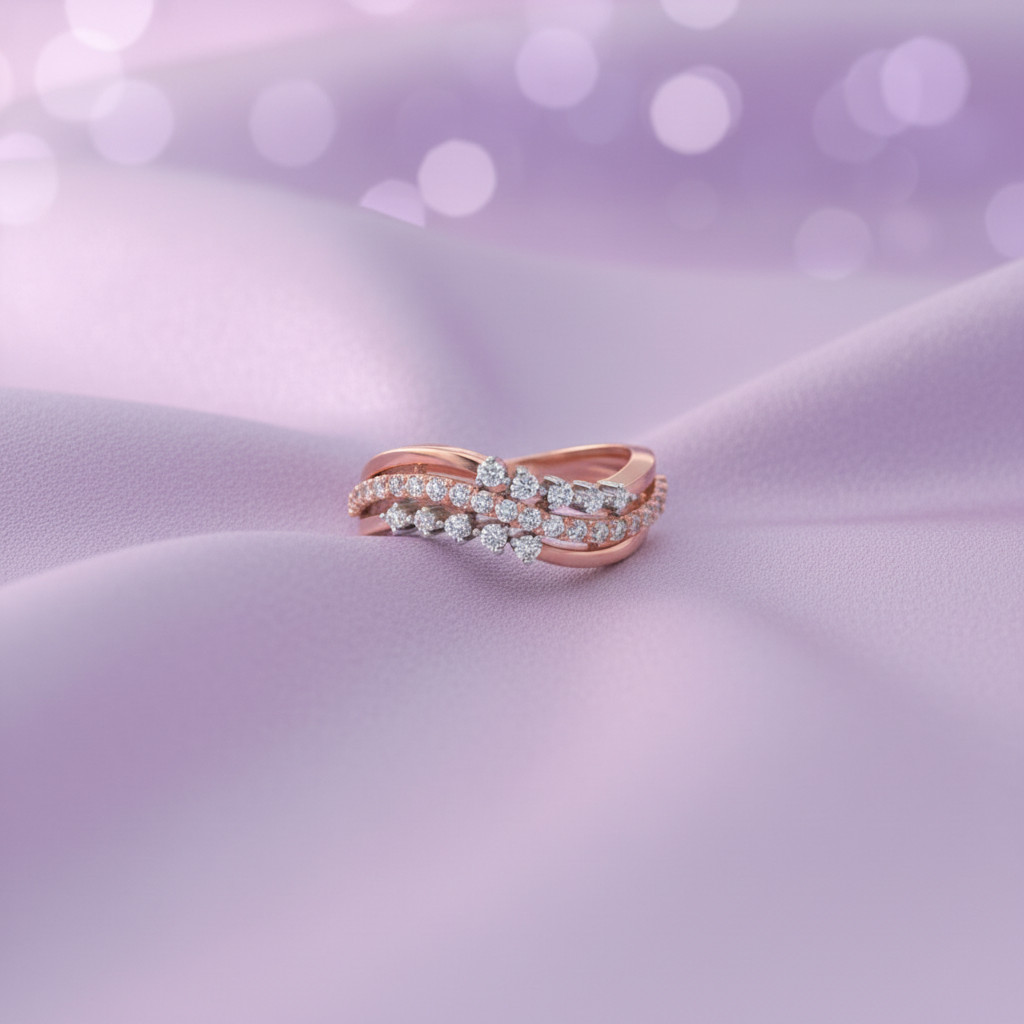 Three-Band Wave Ring on Lavender Silk