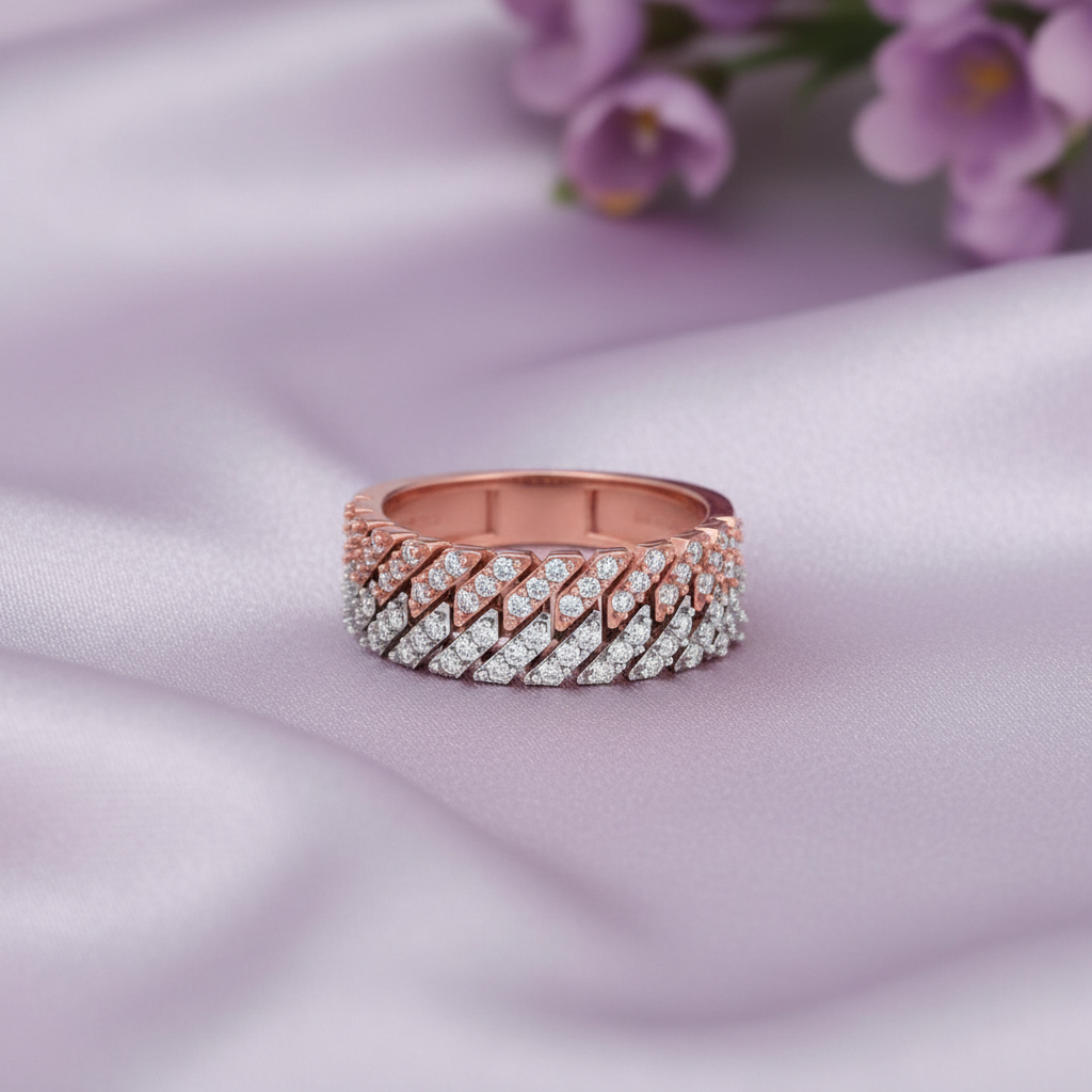 Two-tone Cuban link ring flat lay