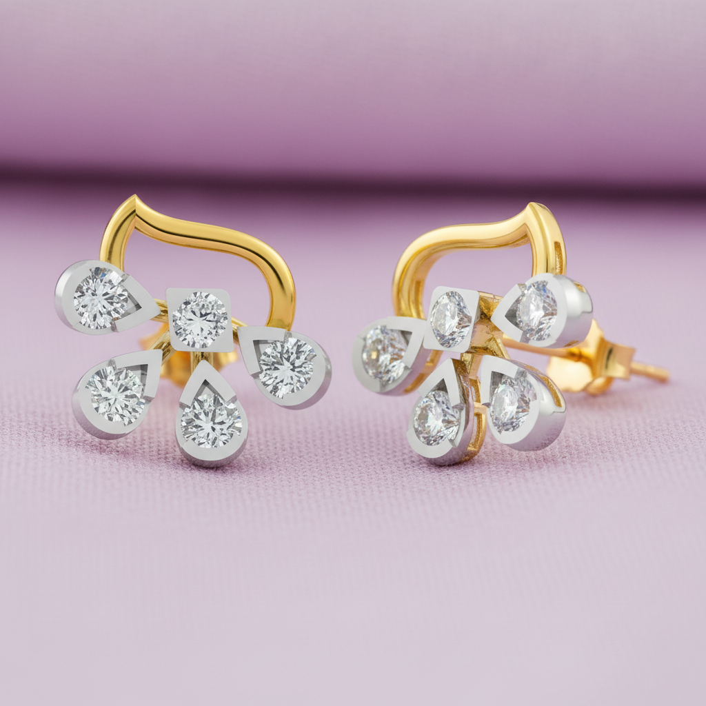 Two-Tone Diamond Earrings on Lavender Fabric