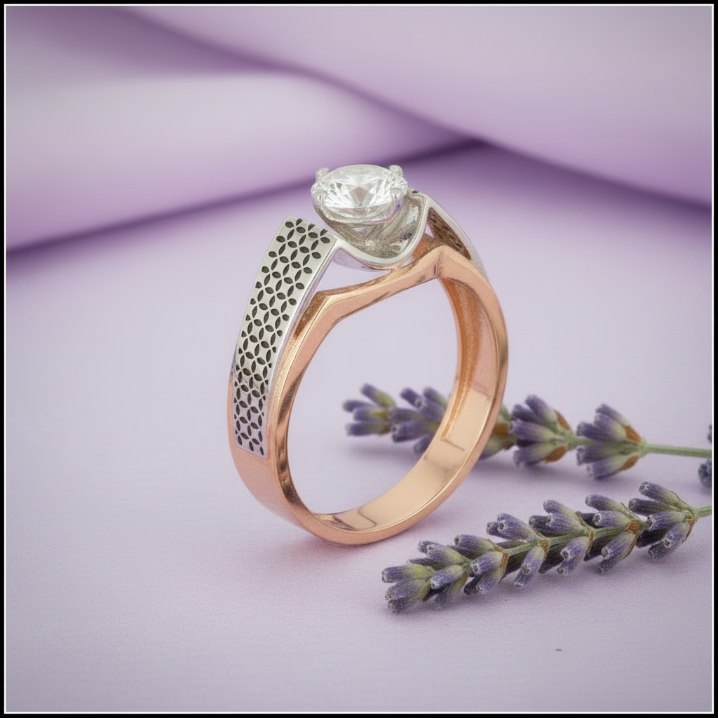 Two-Tone Engraved Solitaire Ring - Lavender