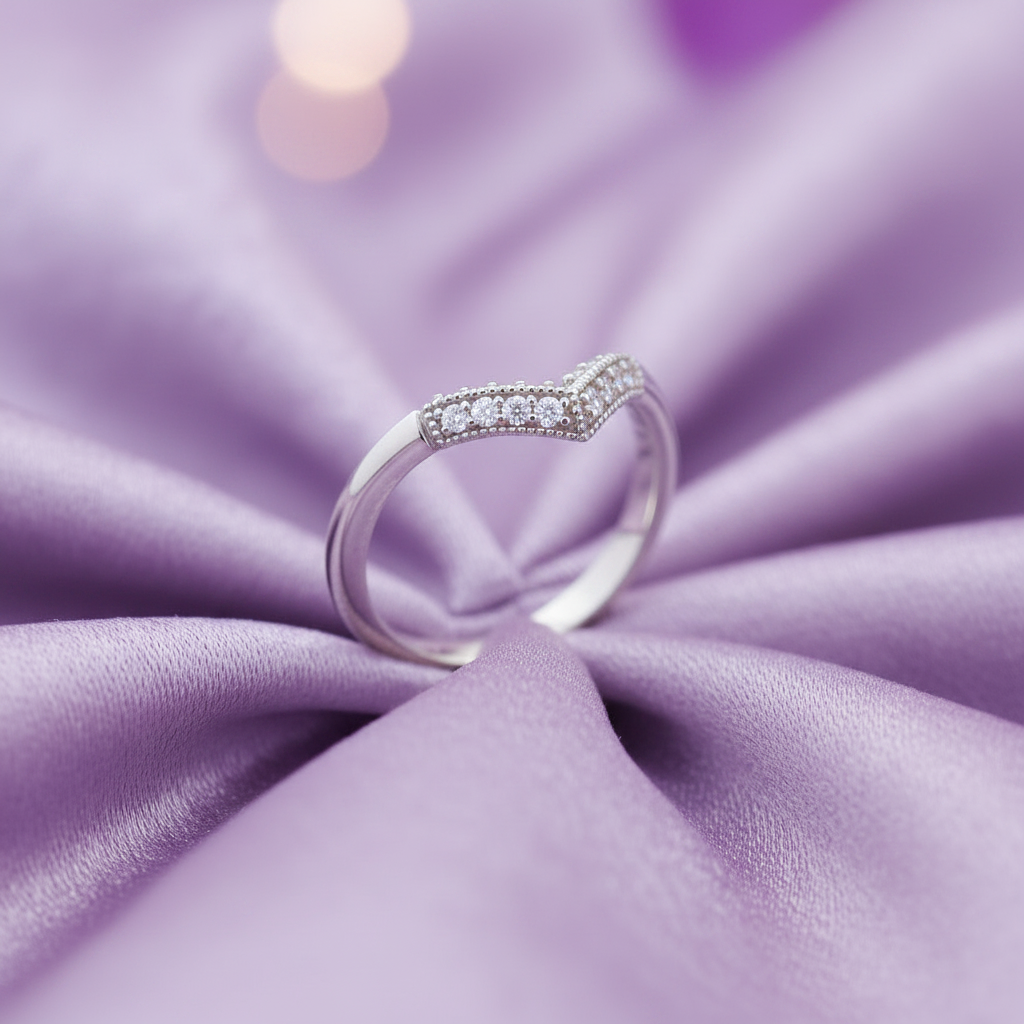 V-Chevron Diamond Ring on Lavender Silk