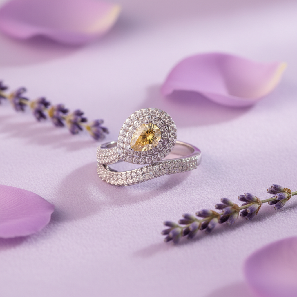 Yellow Diamond Bridal Set on Lavender