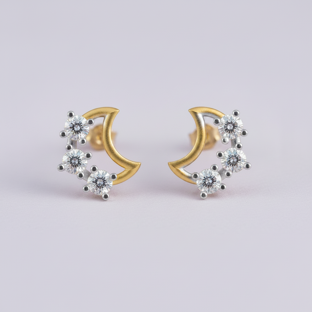 Yellow Gold Crescent Moon Earrings - Lavender BG