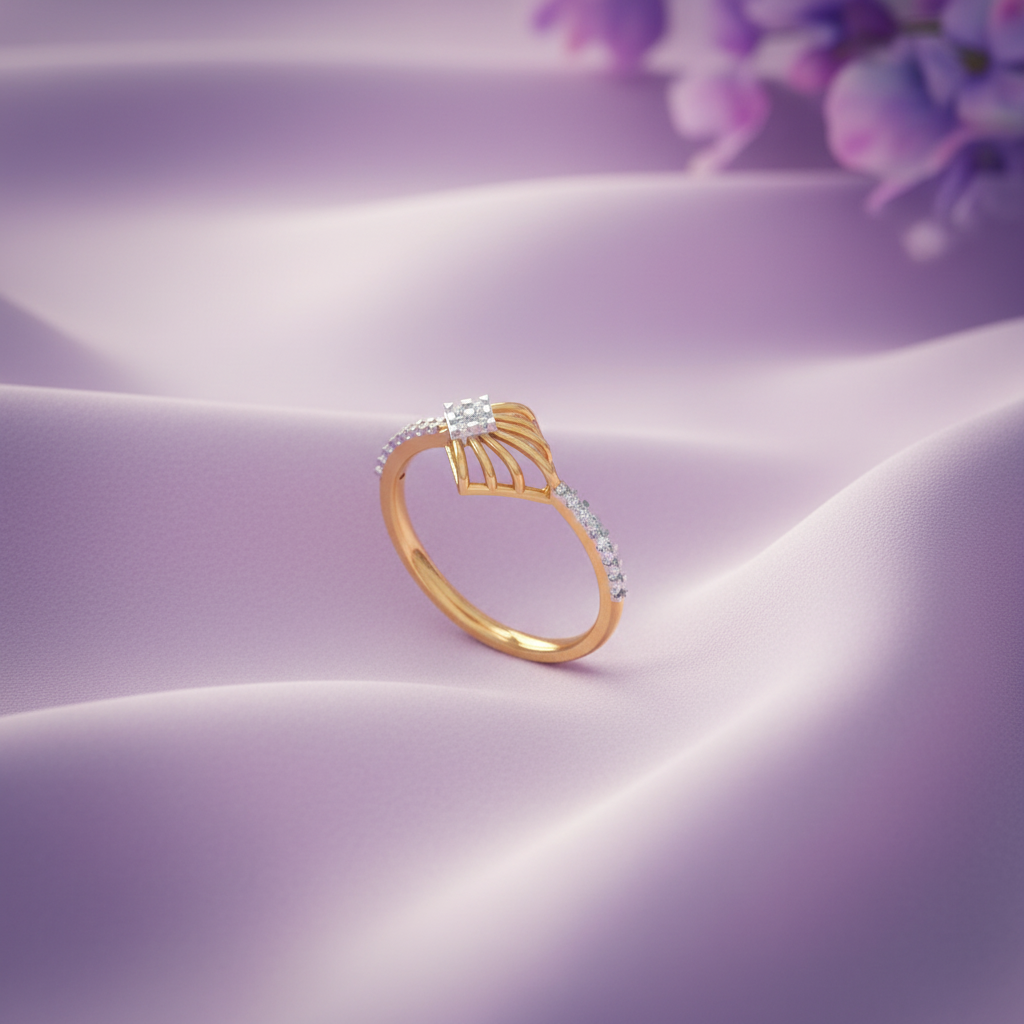 Yellow Gold Fan Crown Ring - Lavender Silk Angled
