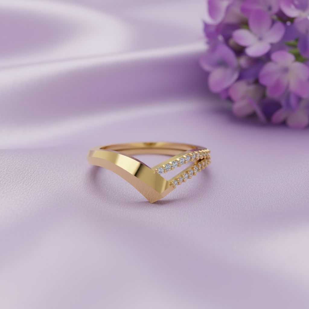 Yellow gold flat V ring flat lay correct
